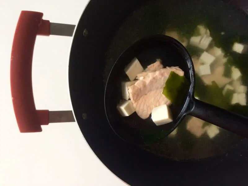 3. miso soup add the tofu and wakame