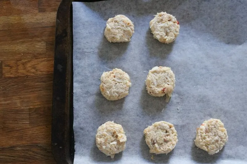 Crab Cakes Formed on Sheet Tray