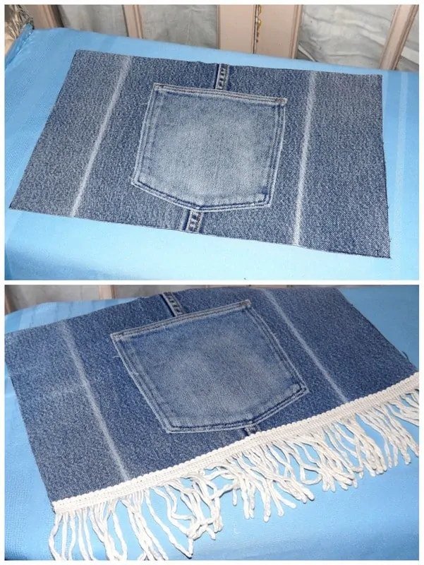 Upcycle Jean Crossbody Purse Step3 4 pocket fringe