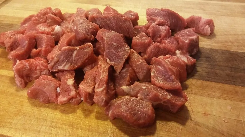 Steaks cut into strips