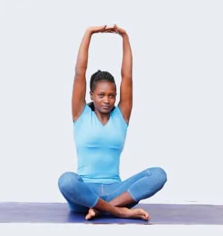 13. Easy Pose with Hands overhead