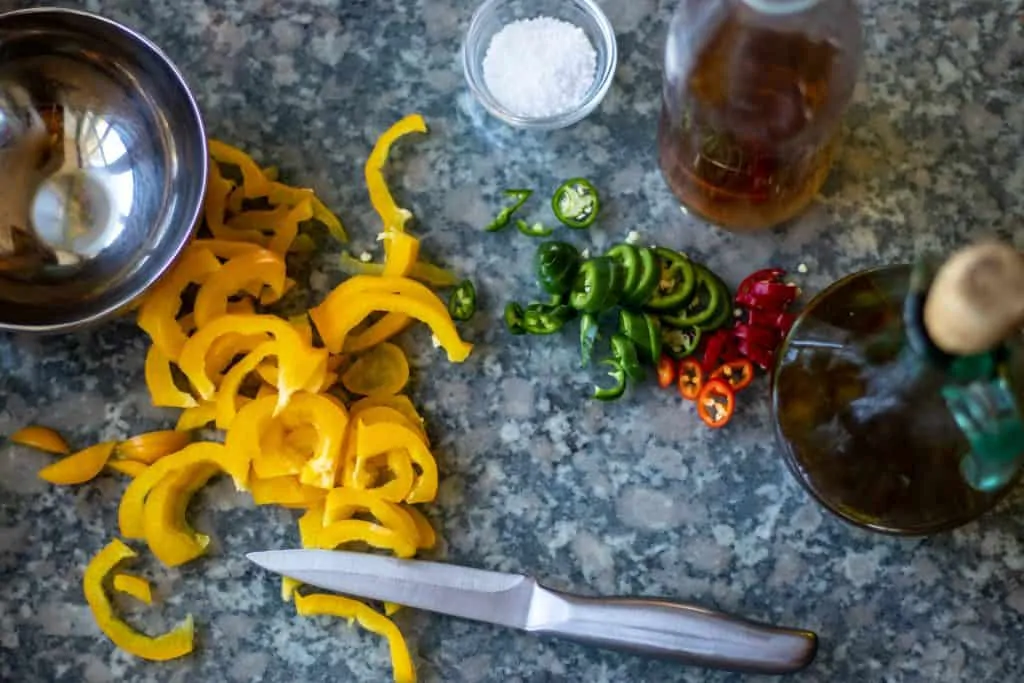 Philly Cheesesteak Sandwich with Quick Pickled Sweet and Spicy Peppers Step 3 Prepare the Peppers