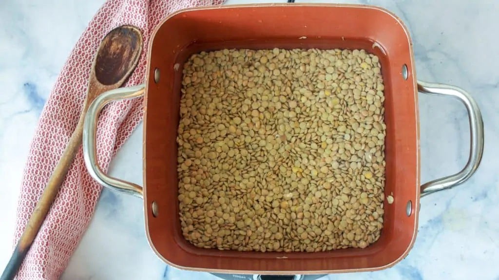 veg lasagne step two lentil cooking