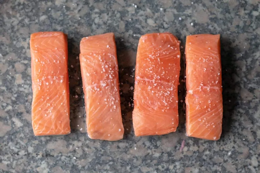 Salmon Tacos With Red Cabbage and Green Apple Slaw step 9 Season Salmon with salt