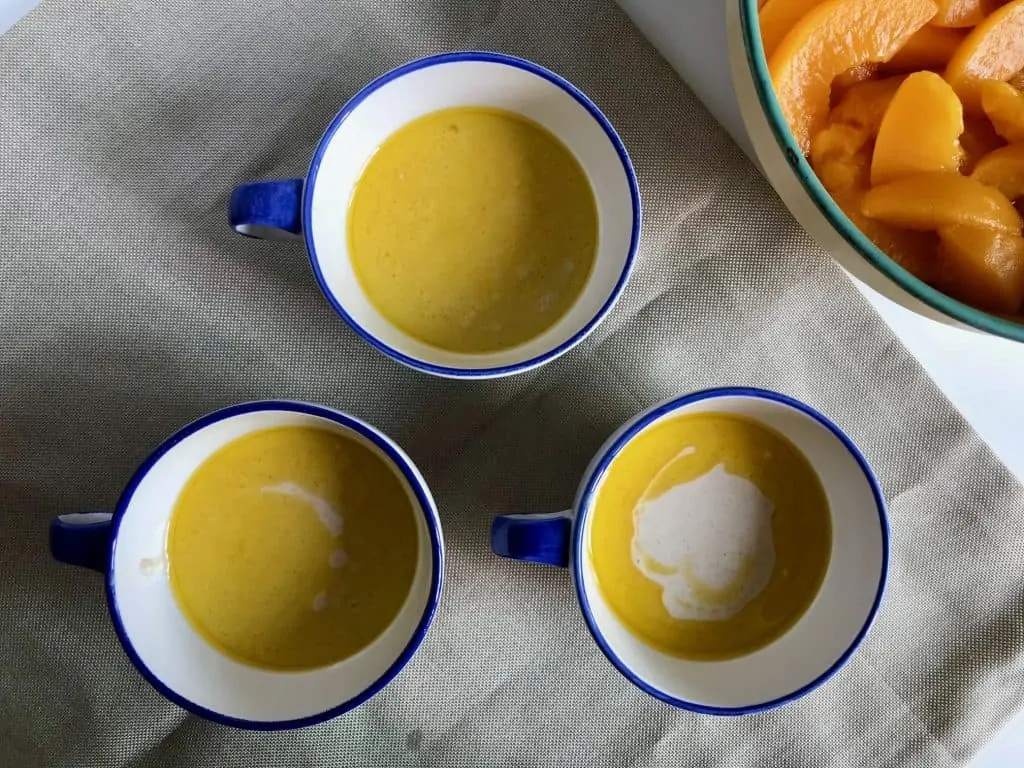 4. peach cobbler pour melted butter and batter into teacups