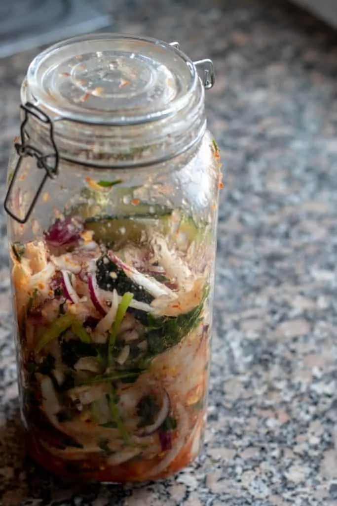 Daikon Radish Greens Kimchi Step 9 Store the Kimchi