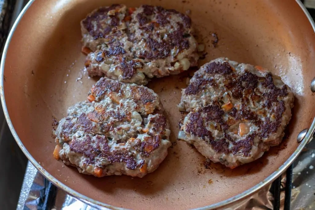 Salisbury Mushroom Steak with Gravy and Creamy Horseradish and Sautéed Spinach Step 10 Salisbury steaks browned