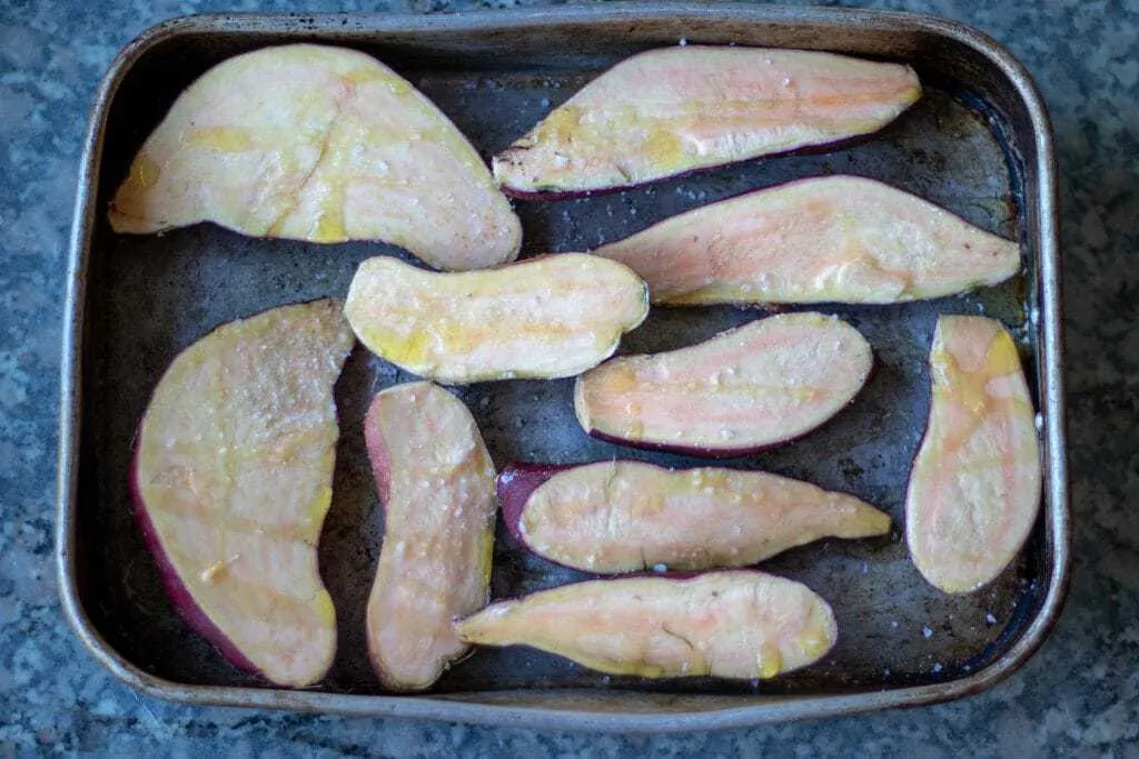 Chicken Cacciatore with Chickpeas and Roasted Sweet Potato Mash Step 1 season the potatoes