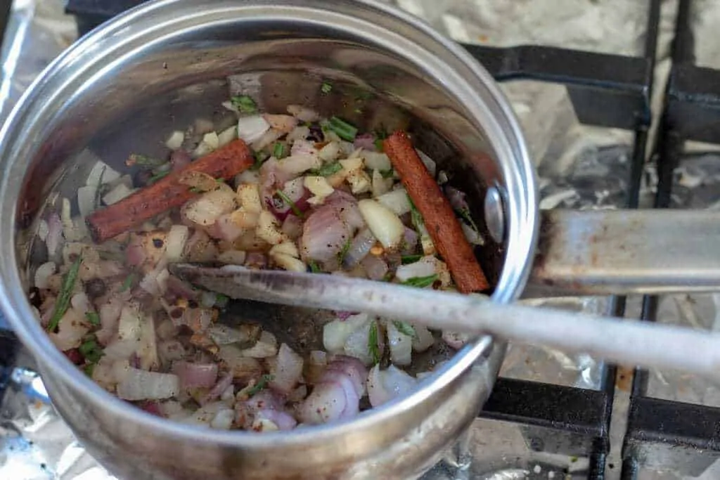 Pomegranate Orange Barbecue Sauce Step 4 sauteed herbs and spices